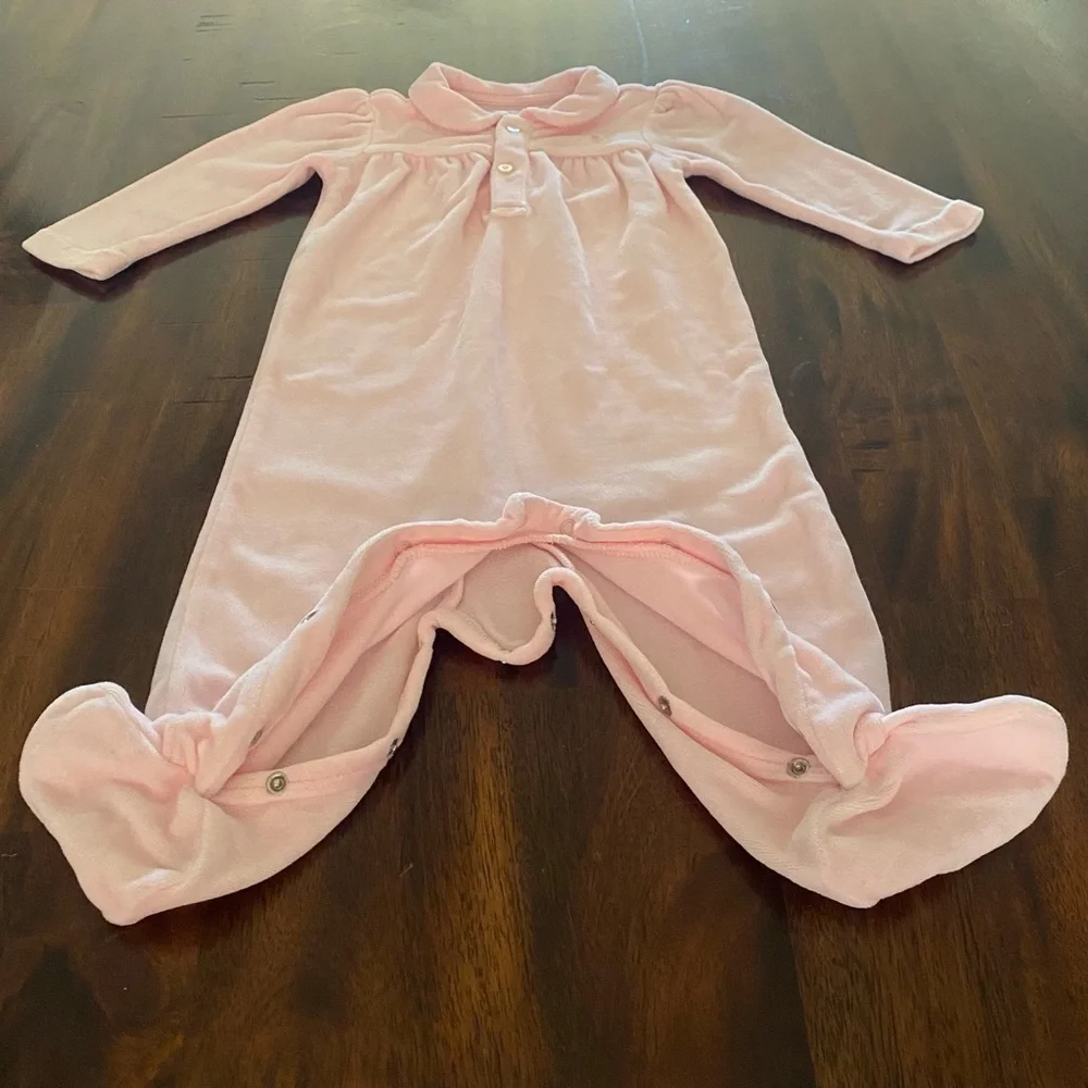 Ralph Lauren Layette collection Footed Velour One Piece with Peter Pan Collar